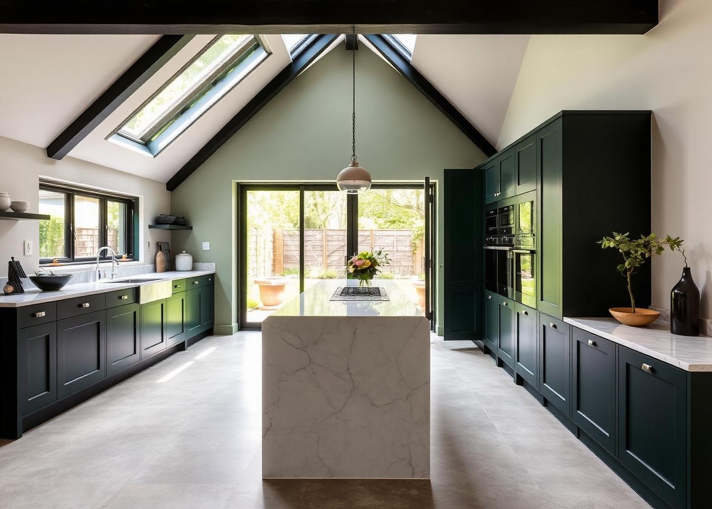 Open plan kitchen extension with skylights