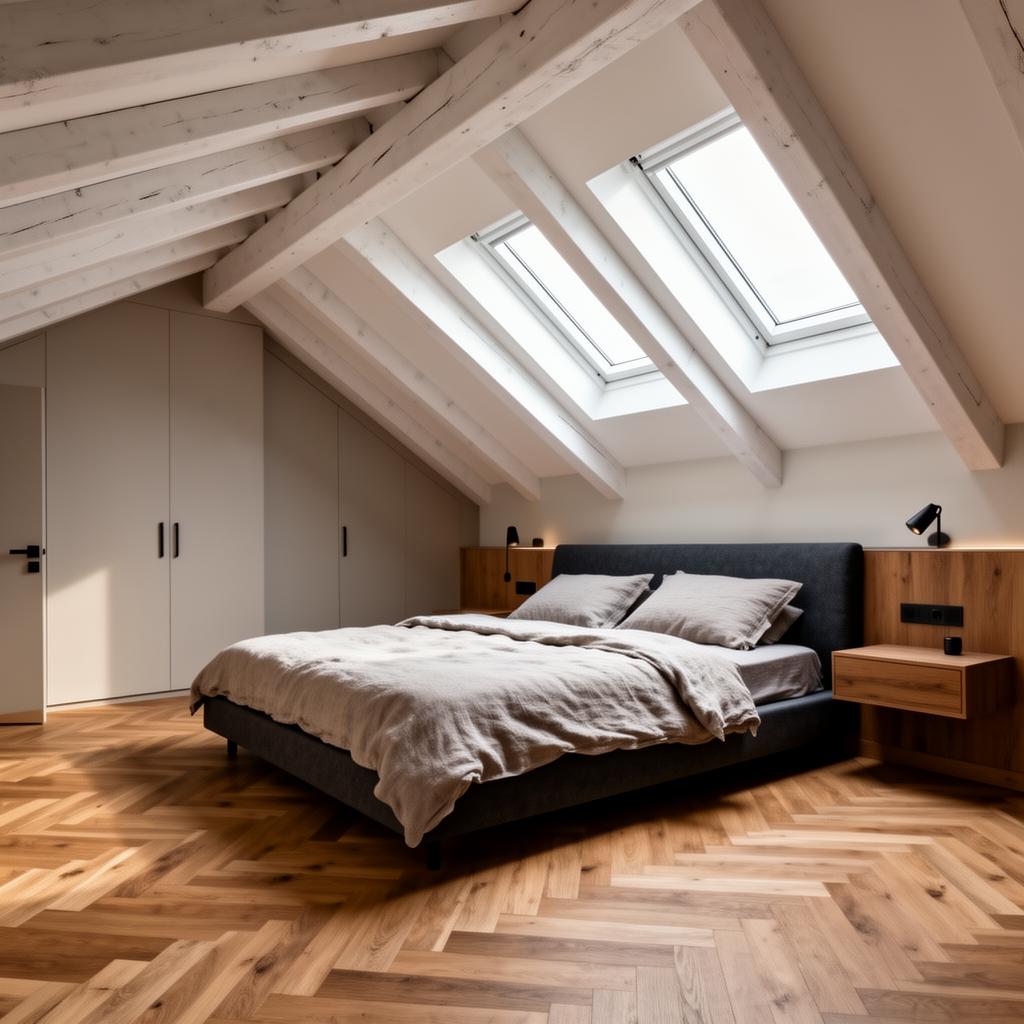 Bright loft bedroom with skylight